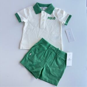 Ralph Lauren Baby Boys 2-Piece Shorts Outfit Green/Ivory NWT NEW